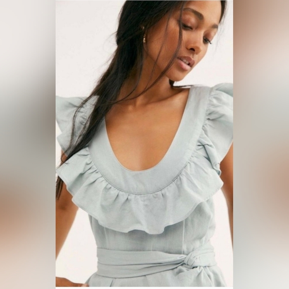 Free People Lara Blue Ruffle Mini L - Picture 3 of 8